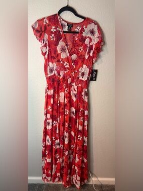 Alexa B Red Floral Maxi Dress